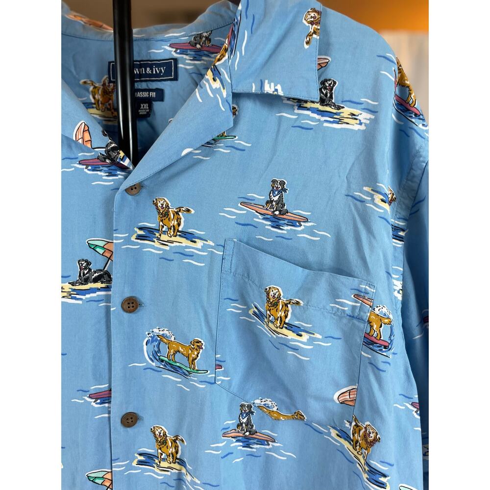 Crown & Ivy Surfing Dogs Graphic Rayon Button Down Shirt Blue XXL Novelty Camp - Picture 4 of 7
